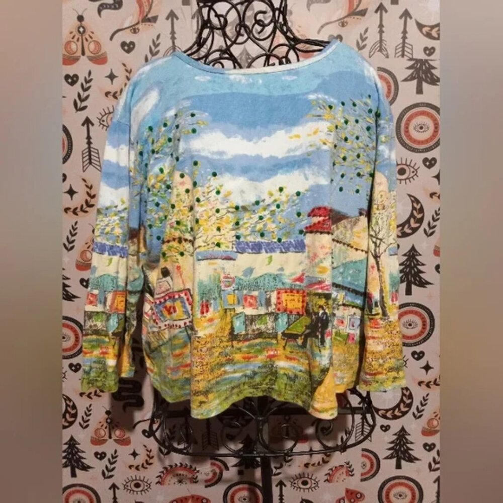 Vintage Take Two Beaded All Over Print Design Long Sleeve Top Size 1X